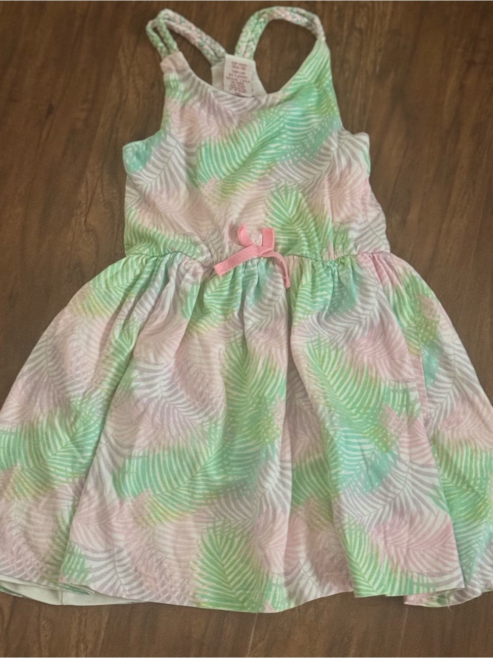 Tommy Bahama Girls Tropical Palm Print Sundress Size 5 Pink Green Resort Dress - Picture 3 of 4
